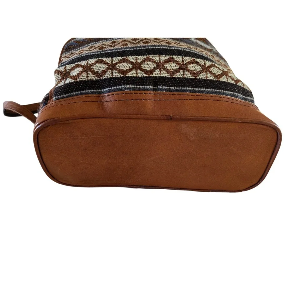 Womens Backpack Aztec Canvas Suede‎ Leather Flap Over Buckle Adjustable Brown